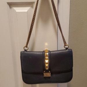 Valentino Glamrock pebbled leather Navy bag